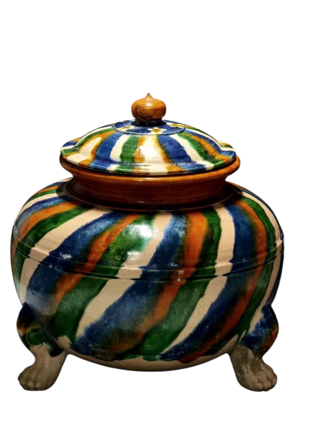 唐代 褐釉镂空点彩行炉